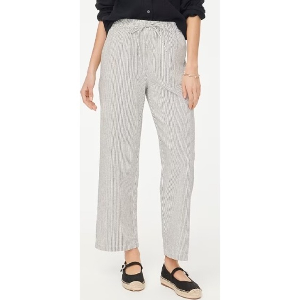 J. Crew Women's Linen Blend‎ Striped Wide Leg Cropped Drawstring Pants 12 NWT